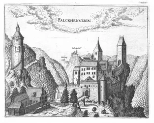 Gravur, Ansicht der Burg Falkenstein, Oberösterreich